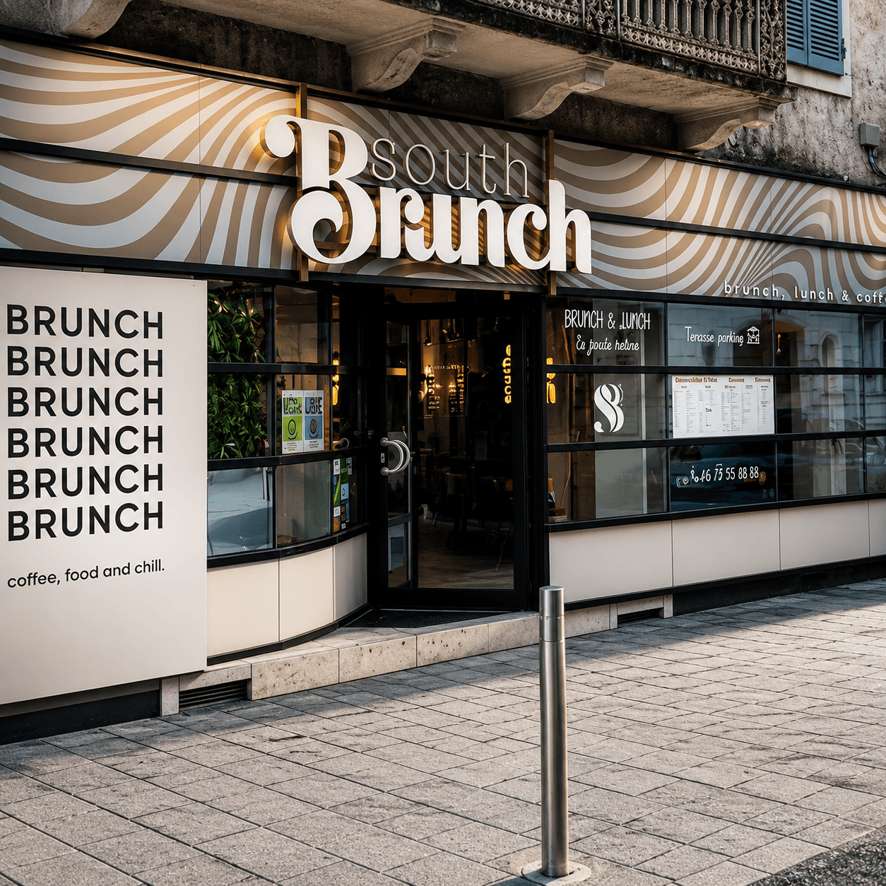 Devanture chaleureuse du restaurant South Brunch
